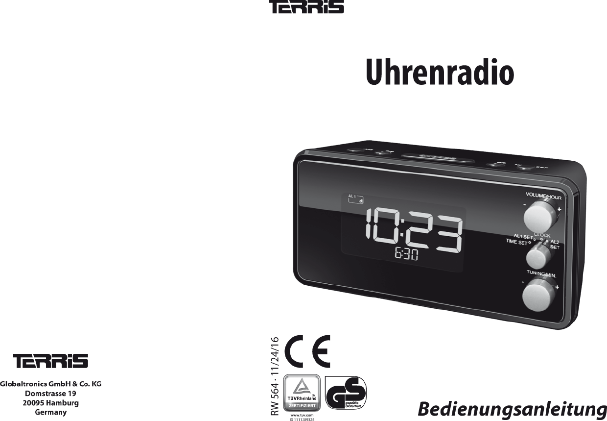 Terris RW 564 PLL UKW Uhrenradio 20 Senderspeicher LED-Display Radiowecker schwarz 