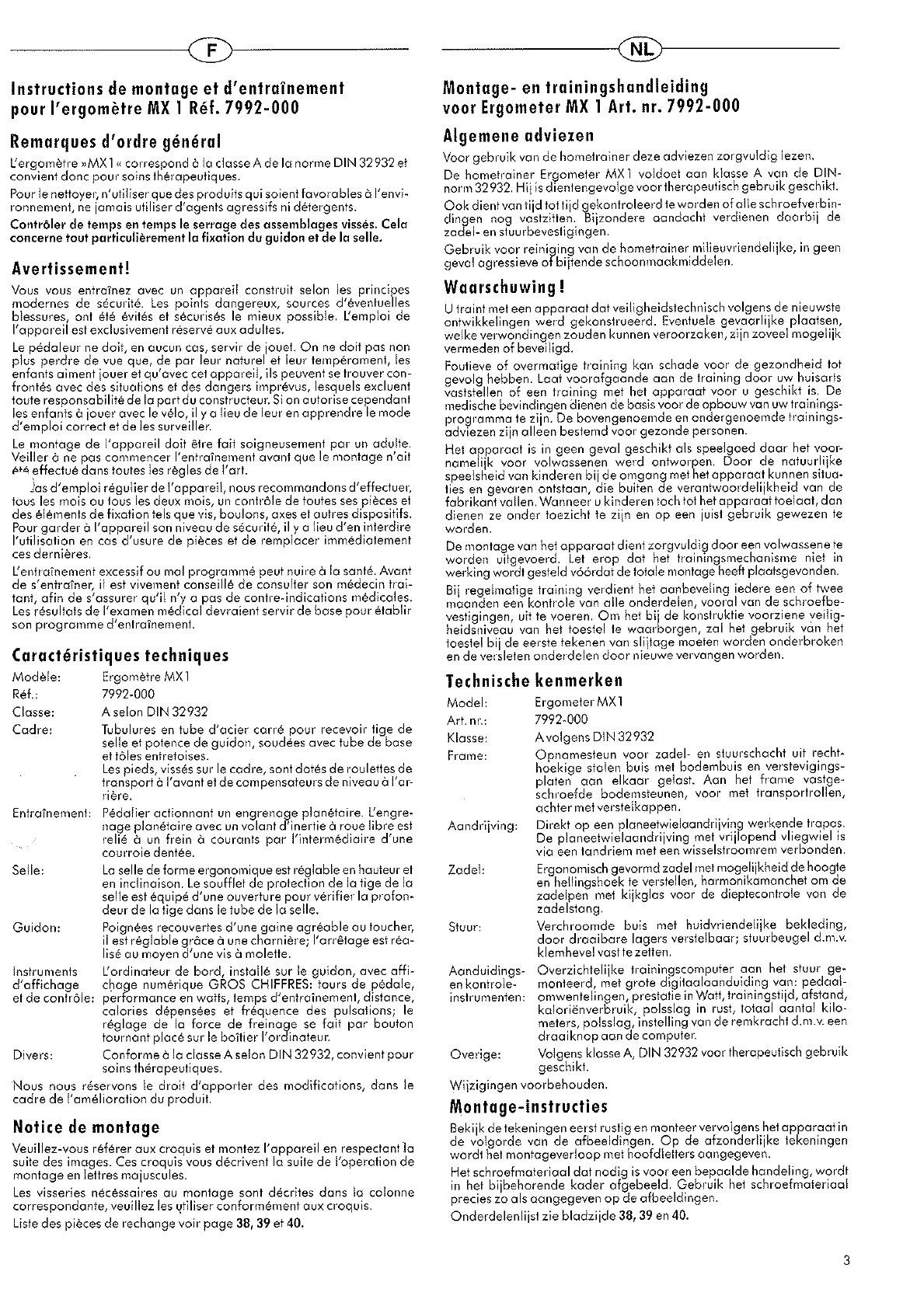 Rustiek groet relais Bedienungsanleitung Kettler MX1 - 7992-000 (Seite 3 von 40) (Deutsch,  Englisch, Holländisch, Französisch, Italienisch, Spanisch, Schwedisch)